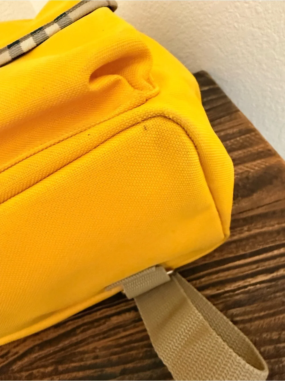Burberrys Vintage Fragrances Canvas Backpack – Bright Yellow Nova Check Trim